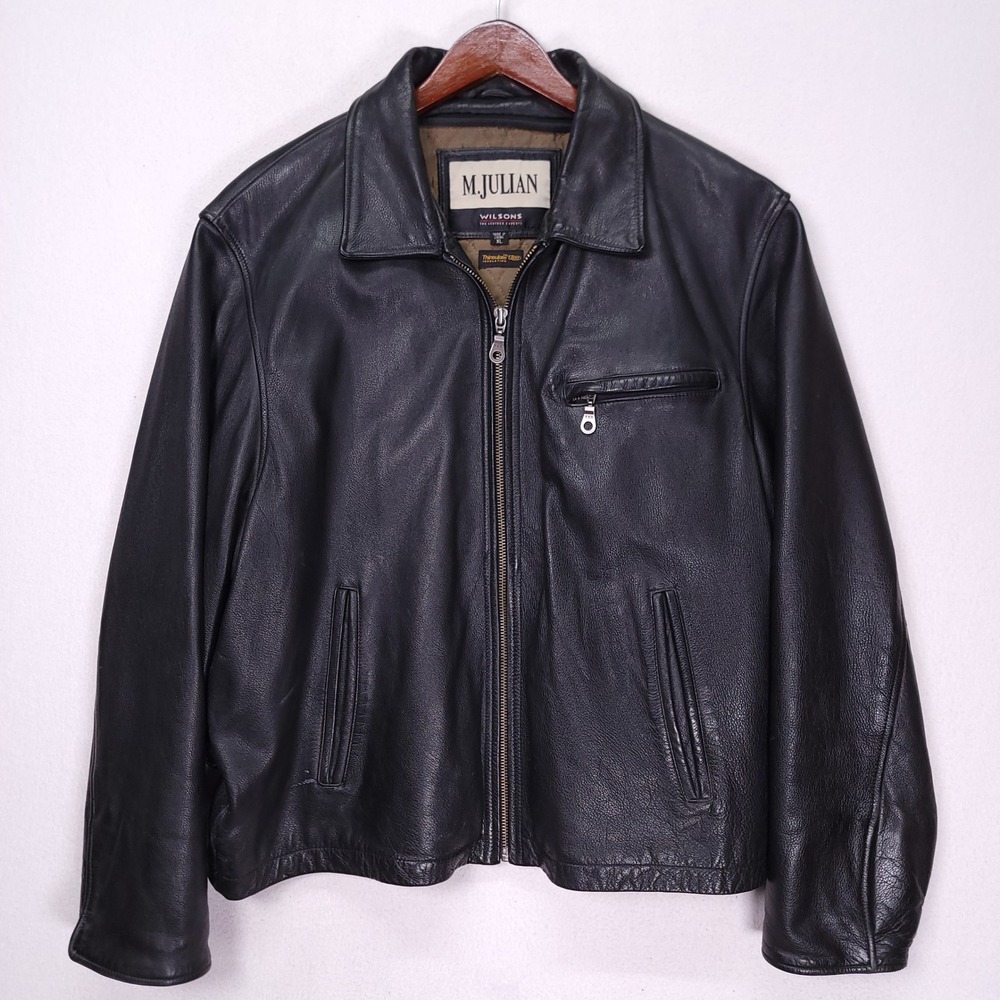 M. Julian Wilsons Leather Jacket Cafe Racer Mens XL Black Thinsulate Moto Biker